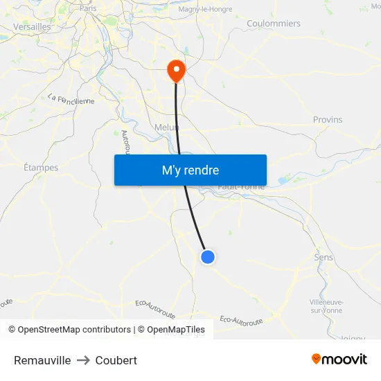 Remauville to Coubert map