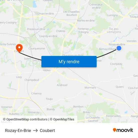 Rozay-En-Brie to Coubert map