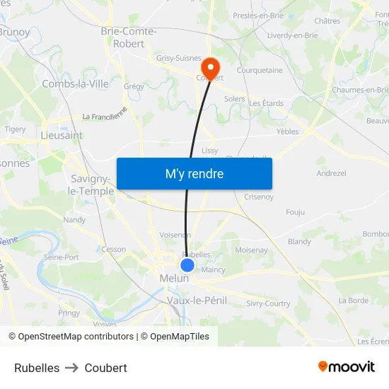 Rubelles to Coubert map