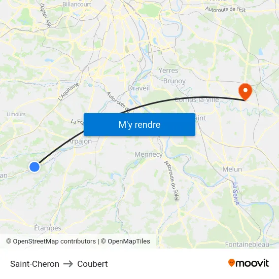 Saint-Cheron to Coubert map