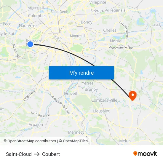 Saint-Cloud to Coubert map