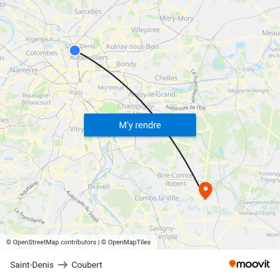Saint-Denis to Coubert map