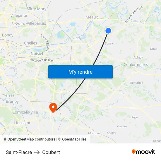 Saint-Fiacre to Coubert map