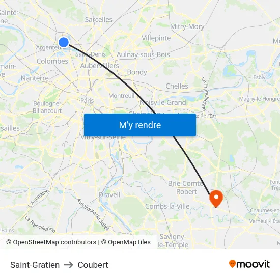 Saint-Gratien to Coubert map