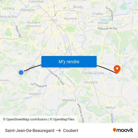 Saint-Jean-De-Beauregard to Coubert map
