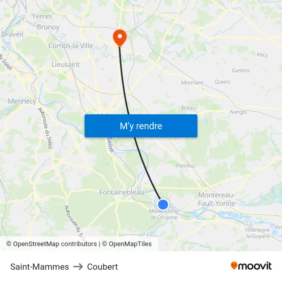 Saint-Mammes to Coubert map