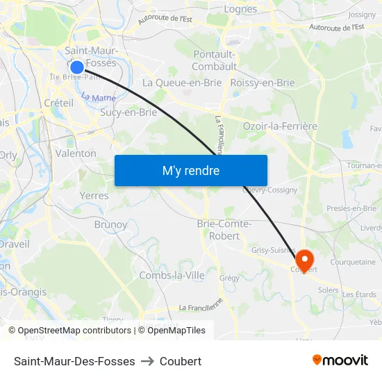 Saint-Maur-Des-Fosses to Coubert map