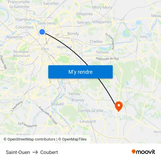 Saint-Ouen to Coubert map