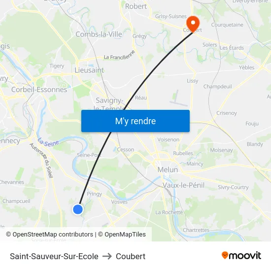Saint-Sauveur-Sur-Ecole to Coubert map