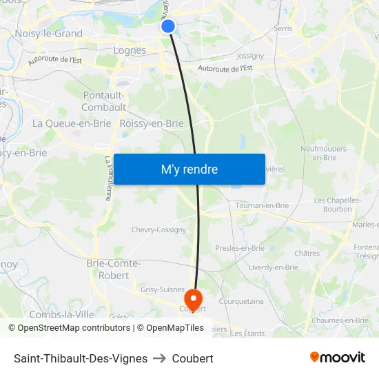 Saint-Thibault-Des-Vignes to Coubert map
