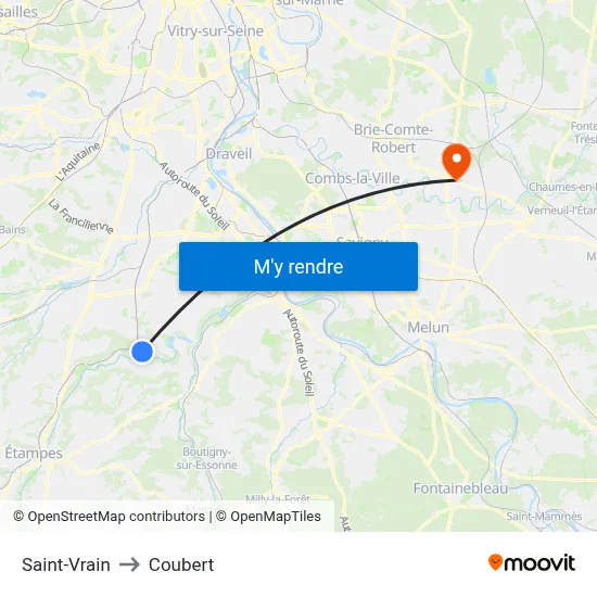 Saint-Vrain to Coubert map