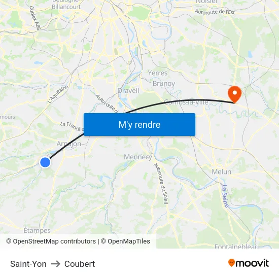Saint-Yon to Coubert map