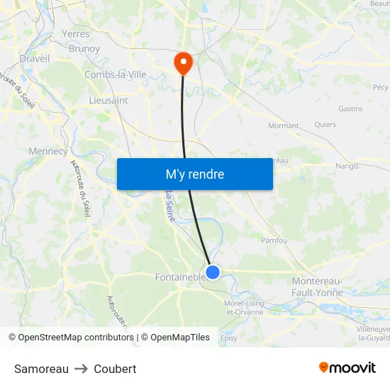 Samoreau to Coubert map