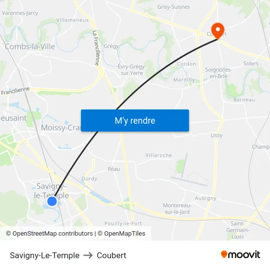 Savigny-Le-Temple to Coubert map