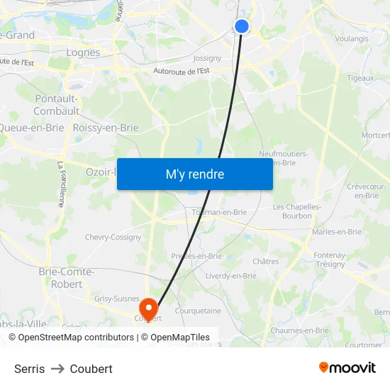 Serris to Coubert map