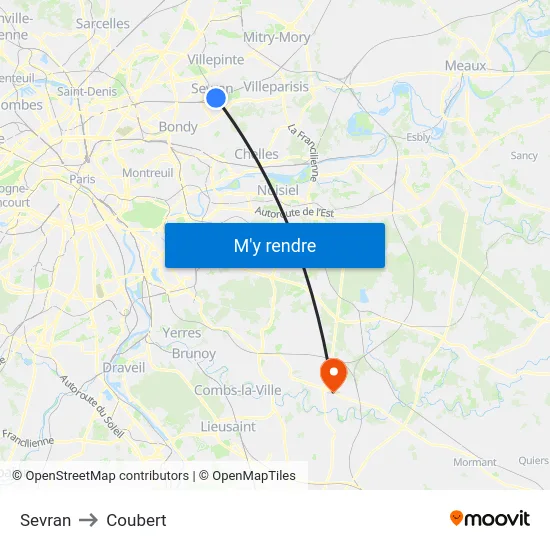 Sevran to Coubert map