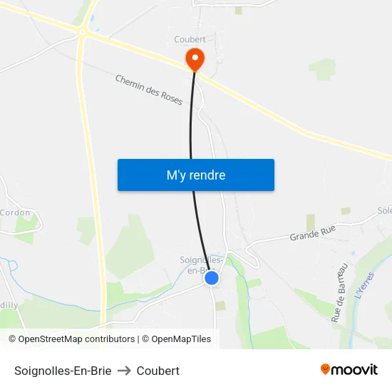 Soignolles-En-Brie to Coubert map
