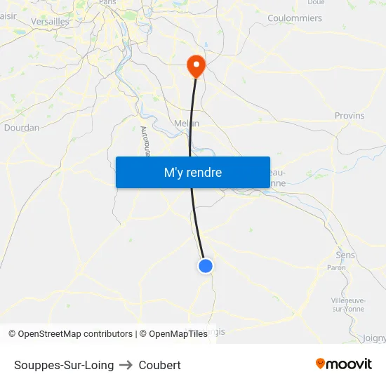 Souppes-Sur-Loing to Coubert map