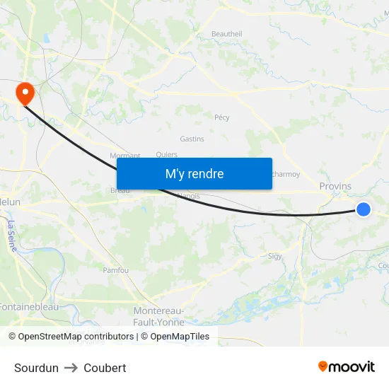 Sourdun to Coubert map