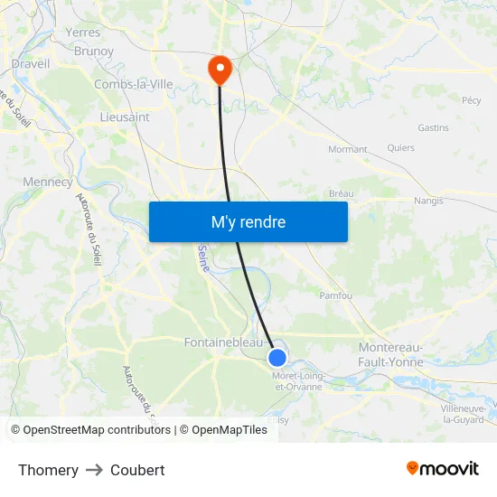Thomery to Coubert map