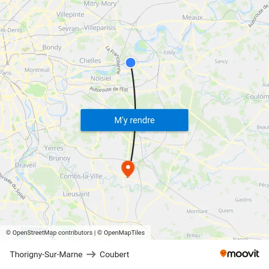 Thorigny-Sur-Marne to Coubert map