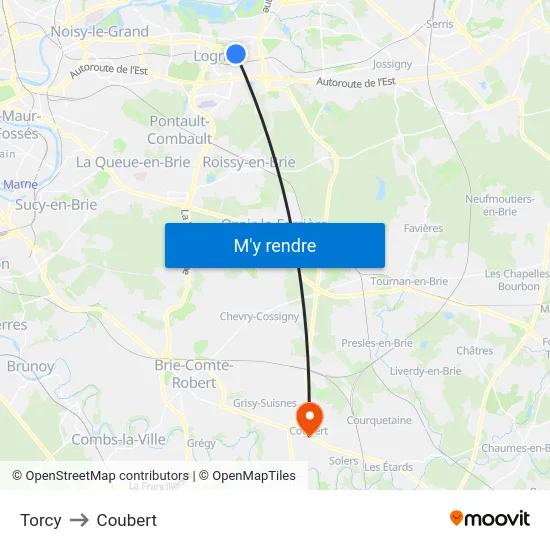 Torcy to Coubert map