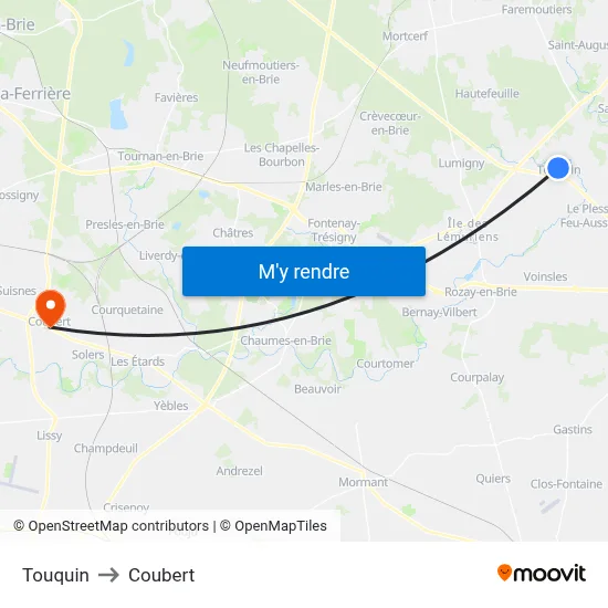Touquin to Coubert map