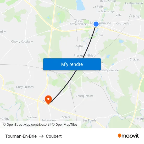 Tournan-En-Brie to Coubert map