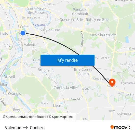 Valenton to Coubert map