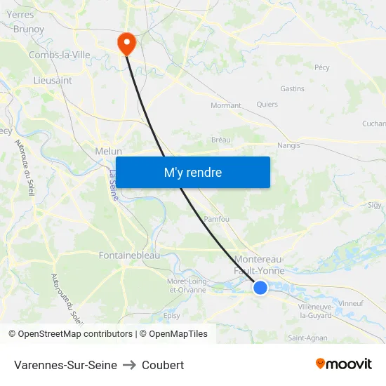 Varennes-Sur-Seine to Coubert map