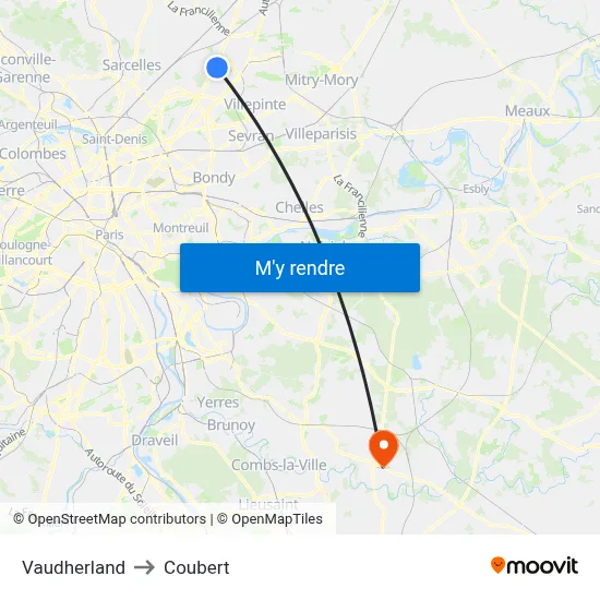 Vaudherland to Coubert map