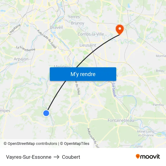 Vayres-Sur-Essonne to Coubert map