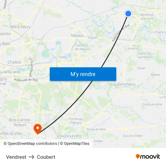 Vendrest to Coubert map