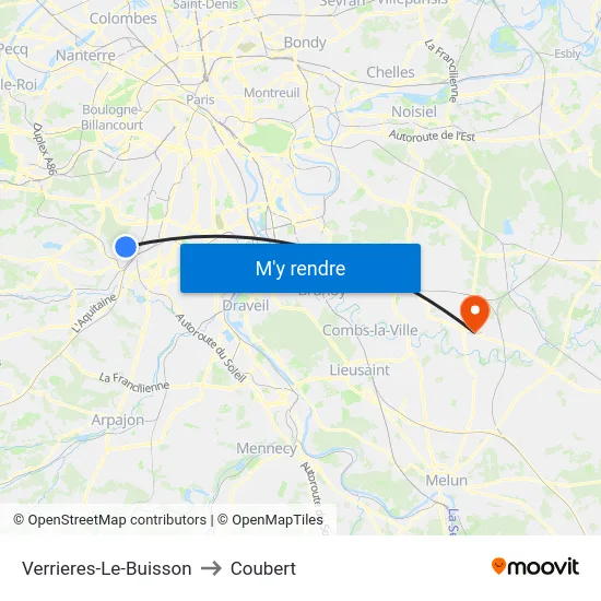 Verrieres-Le-Buisson to Coubert map