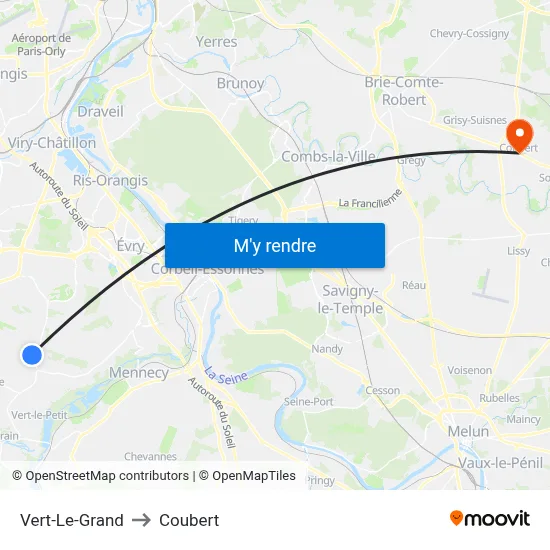 Vert-Le-Grand to Coubert map