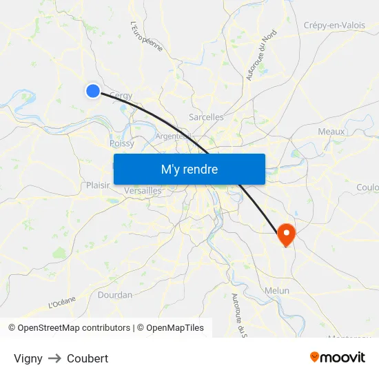 Vigny to Coubert map
