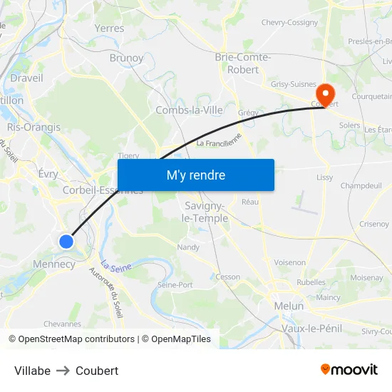 Villabe to Coubert map