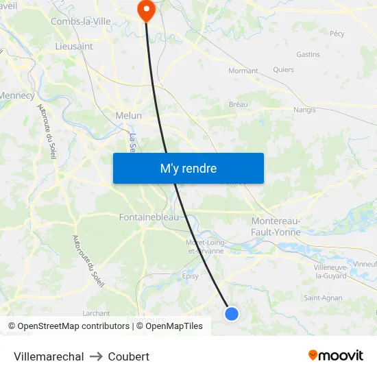 Villemarechal to Coubert map