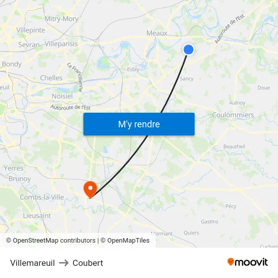 Villemareuil to Coubert map