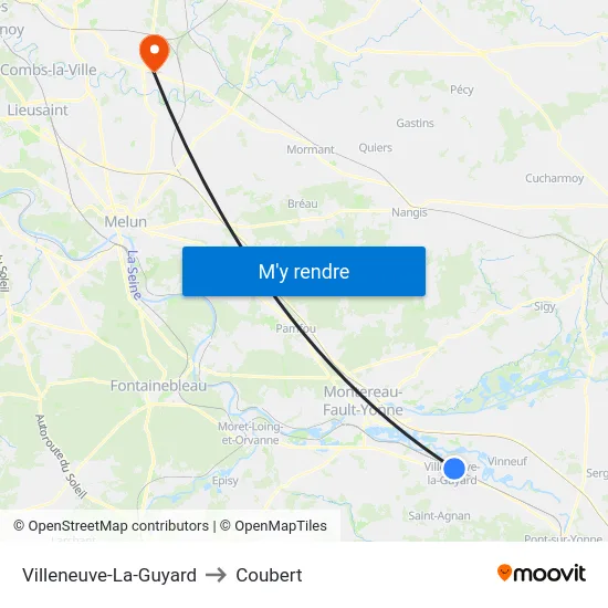 Villeneuve-La-Guyard to Coubert map