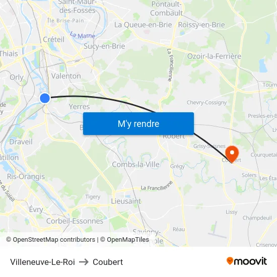 Villeneuve-Le-Roi to Coubert map