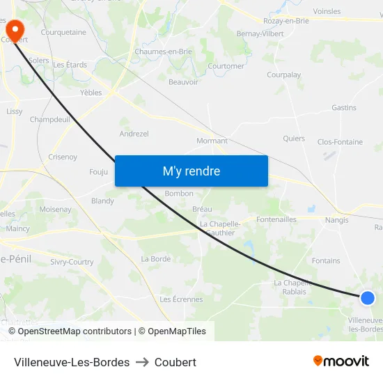 Villeneuve-Les-Bordes to Coubert map