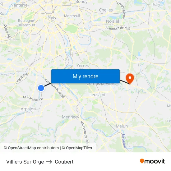 Villiers-Sur-Orge to Coubert map