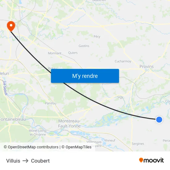 Villuis to Coubert map