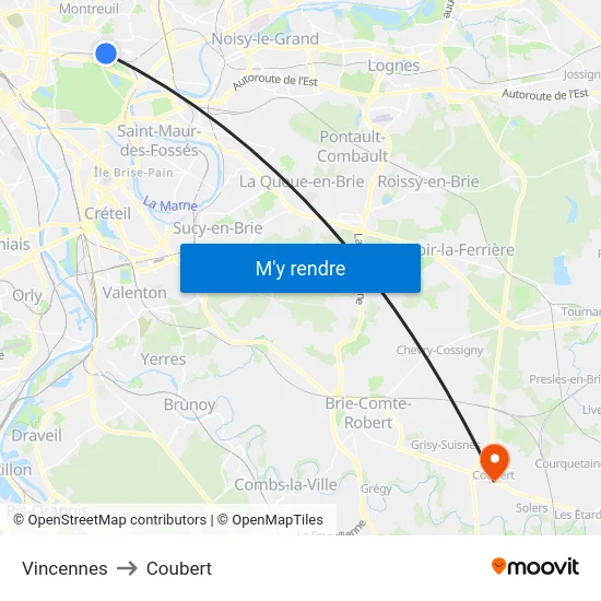Vincennes to Coubert map