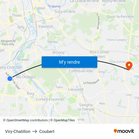 Viry-Chatillon to Coubert map