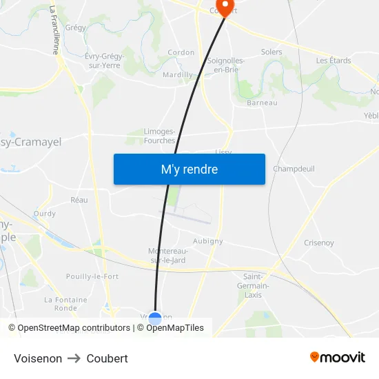 Voisenon to Coubert map