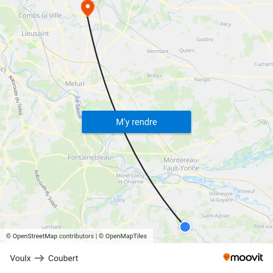 Voulx to Coubert map