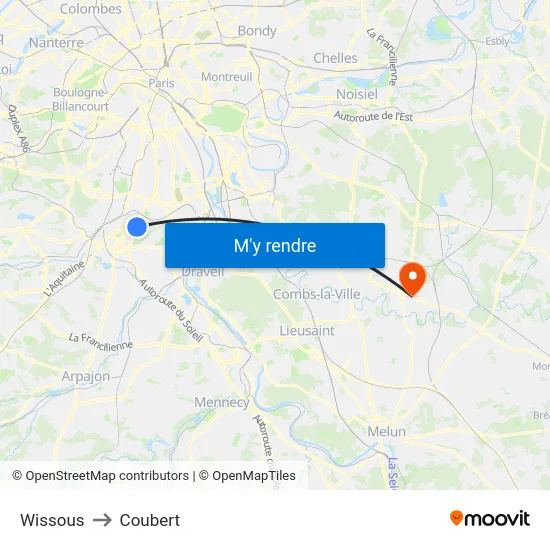 Wissous to Coubert map