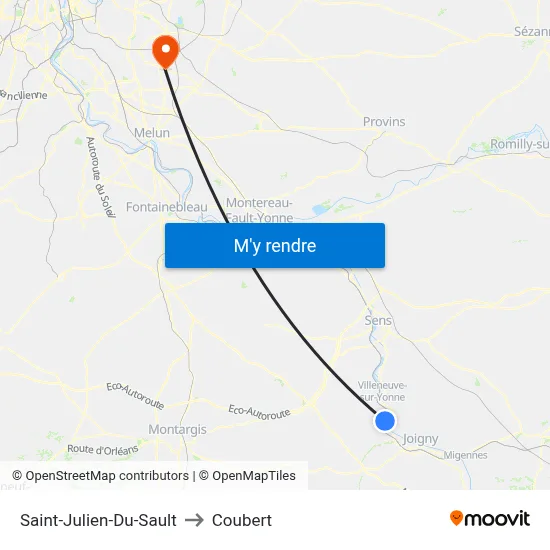 Saint-Julien-Du-Sault to Coubert map